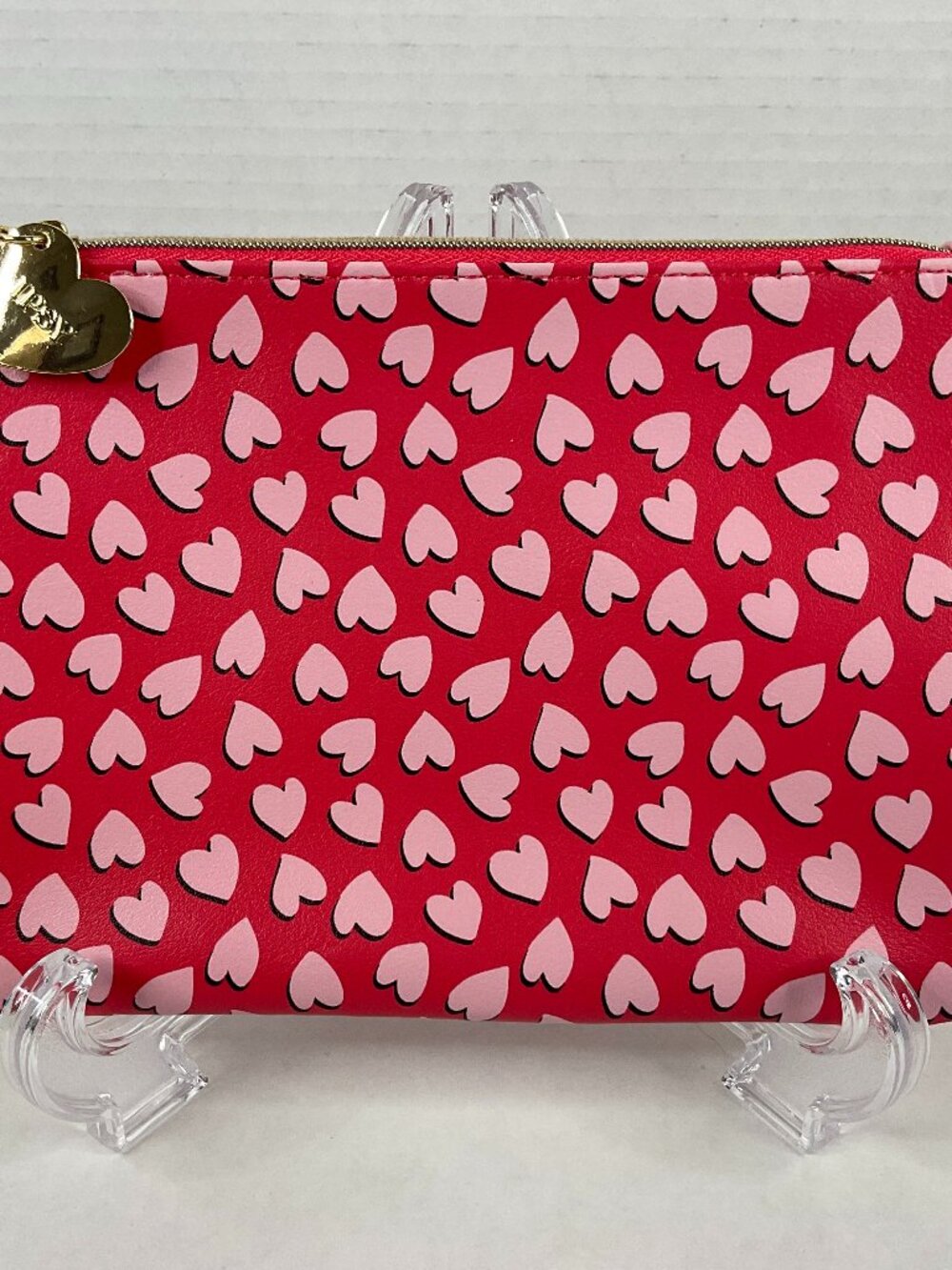 IPSY Pink Heart Print Makeup Bag Cosmetic Pouch New